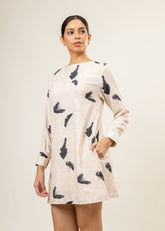 A Model Wearing Multicolor Upcycled Denim Carrie Printed Dress, curated by Only Ethikal